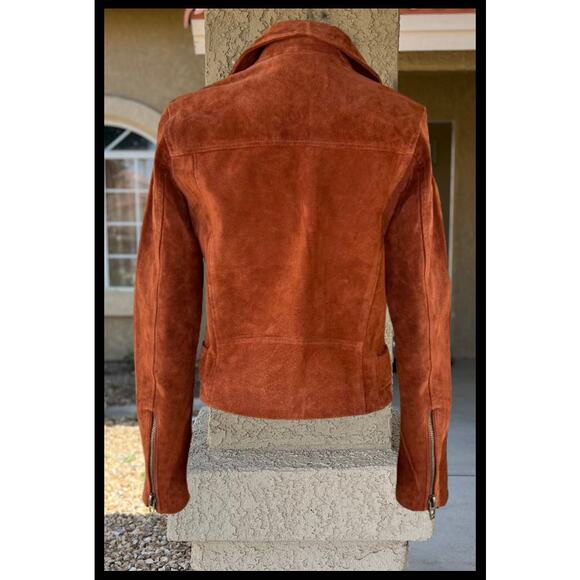 Blank NYC Rust Leather Suede Silver Hardware Attached Belt Moto Jacket Size L - Picture 4 of 7